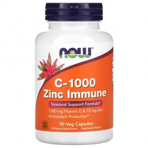 NOW Foods, C-1000 с цинком для укрепления иммунитета, витамин C, 1000 мг и цинк, 15 мг, 90 вегетарианских капсул - описание