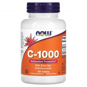 NOW Foods, C-1000, With Rose Hips and Bioflavonoids, 100 Tablets в Москве - eco-herb.ru | фото
