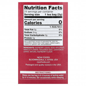 NOW Foods, чай с красной малиной, без кофеина, 24 чайных пакетика, 48 г (1,7 унции) в Москве - eco-herb.ru | фото