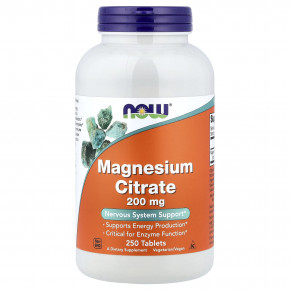 NOW Foods, цитрат магния, 250 таблеток (200 мг в 1 таблетке) - описание | фото
