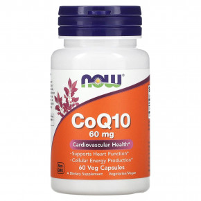 NOW Foods, CoQ10, 60 мг, 60 растительных капсул - описание