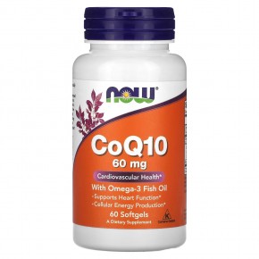 NOW Foods, Коэнзим Q10, 60 мг, 60 мягких таблеток - описание