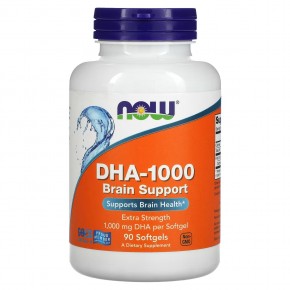 NOW Foods, DHA-1000 для улучшения работы мозга, с повышенной силой действия, 1000 мг, 90 мягких таблеток в Москве - eco-herb.ru | фото