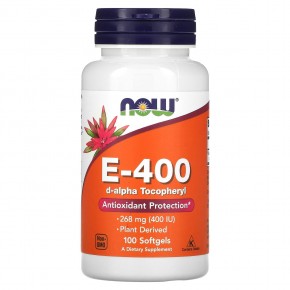 NOW Foods, E-400, 268 мг (400 МЕ), 100 мягких таблеток - описание