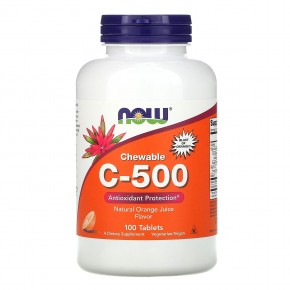 NOW Foods, C-500 в жевательных таблетках, с апельсиновым вкусом, 100 таблеток - описание
