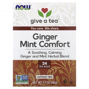 NOW Foods, Ginger Mint Comfort, Caffeine Free , 24 Tea Bags, 1.7 oz (48 g) в Москве - eco-herb.ru | фото