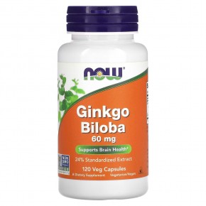 NOW Foods, Гинкго билоба, 60 мг, 120 растительных капсул - описание