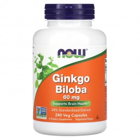 NOW Foods, Гинкго билоба, 60 мг, 240 растительных капсул - описание