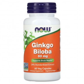 NOW Foods, Гинкго билоба, 60 мг, 60 растительных капсул - описание