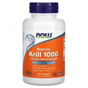 NOW Foods, Крилевый жир Neptune Krill 1000, двойная эффективность, 1000 мг, 60 мягких желатиновых капсул - описание