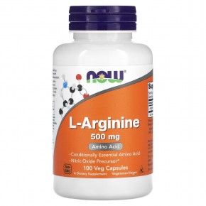 NOW Foods, L-аргинин, 500 мг, 100 вегетарианских капсул - описание