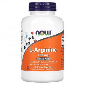 NOW Foods, L-аргинин, 700 мг, 180 растительных капсул - описание