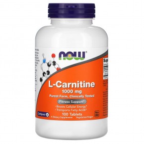 NOW Foods, L-карнитин, 1000 мг, 100 таблеток - описание