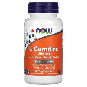 NOW Foods, L-карнитин, 250 мг, 60 растительных капсул - описание