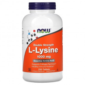 NOW Foods, L-лизин, 1000 мг, 250 таблеток - описание
