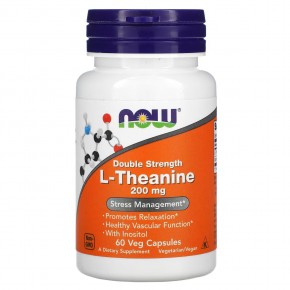NOW Foods, L-теанин, двойной концентрации, 200 мг, 60 растительных капсул - описание