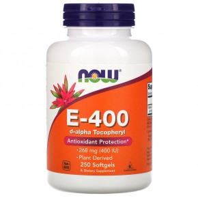 NOW Foods, натуральный витамин E-400, 268 мг, 250 капсул - описание