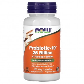 NOW Foods, Probiotic-10, 25 млрд, 100 растительных капсул - описание