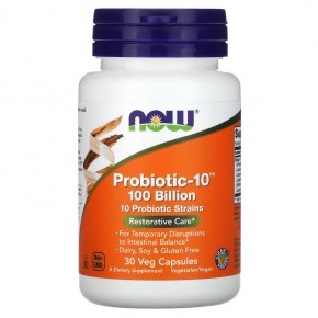 NOW Foods, Probiotic-10, 100 млрд, 30 растительных капсул - описание