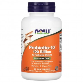 NOW Foods, пробиотик-10, 100 млрд, 60 растительных капсул - описание