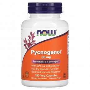 NOW Foods, Pycnogenol, пикногенол, 30 мг, 150 вегетарианских капсул - описание