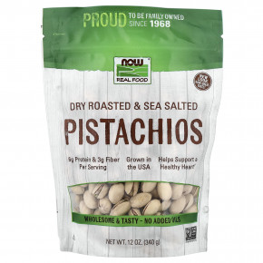 NOW Foods, Real Food, фисташки, сухой обжарки, с морской солью, 340 г (12 унций) - описание | фото