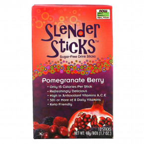 NOW Foods, Real Food, Slender Sticks, со вкусом граната и ягод, 12 стиков, по 4 г (0,14 унции) - описание