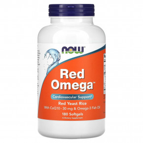 NOW Foods, Red Omega, красный ферментированный рис с коэнзимом Q10, 180 капсул - описание