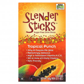 NOW Foods, Slender Sticks, тропический пунш, 12 палочек по 5 г (0,18 унции) - описание