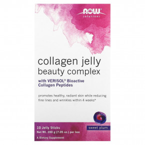 NOW Foods, Solutions, Collagen Jelly Beauty Complex, сладкая слива, 10 желейных палочек, 20 г (0,705 унции) в Москве - eco-herb.ru | фото