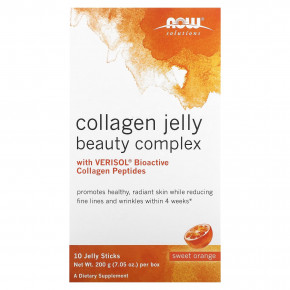 NOW Foods, Solutions, Collagen Jelly Beauty Complex, сладкий апельсин, 10 желейных палочек, 20 г (0,705 унции) в Москве - eco-herb.ru | фото