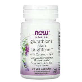 NOW Foods, Solutions, Glutathione Skin Brightene, осветляющее средство для кожи с глутатионом, 30 вегетарианских капсул в Москве - eco-herb.ru | фото