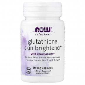 NOW Foods, Solutions, Glutathione Skin Brightener™, 30 растительных капсул - описание | фото