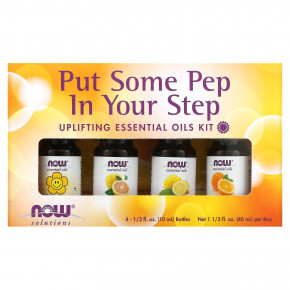 NOW Foods, Solutions, Put Some Pep in Your Step, набор эфирных масел для бодрости, 4 флакона по 10 мл (1,3 жидк. Унции) в Москве - eco-herb.ru | фото