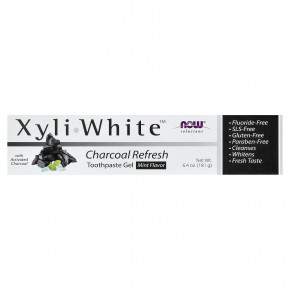 NOW Foods, Solutions, XyliWhite™, древесный уголь, гель-паста для зубной пасты, мята, 181 г (6,4 унции) в Москве - eco-herb.ru | фото