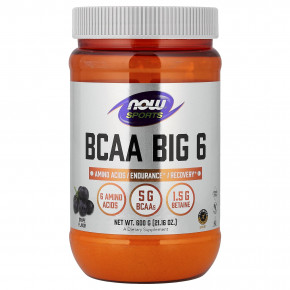 NOW Foods, Sports, BCAA Big 6, со вкусом винограда, 600 г (21,16 унции) - описание | фото