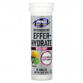 NOW Foods, Sports, Effer-Hydrate, лимон и лайм, 10 таблеток, 51 г (1,8 унции) в Москве - eco-herb.ru | фото