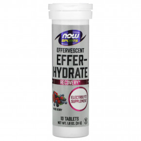 NOW Foods, Sports, Effer-Hydrate, восстановление, ассорти ягод, 10 таблеток, 51 г (1,8 унции) - описание