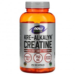 NOW Foods, Sports, Kre-Alkalyn креатин, 1500 мг, 240 растительных капсул (750 мг в 1 капсуле) - описание