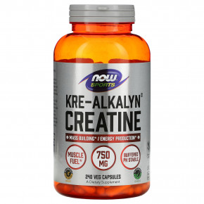 NOW Foods, Sports, Kre-Alkalyn креатин, 1500 мг, 240 растительных капсул (750 мг в 1 капсуле) - описание | фото