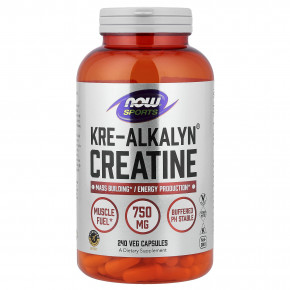 NOW Foods, Sports, креатин Kre-Alkalyn®, 240 растительных капсул (0,75 г в 1 капсуле) - описание | фото