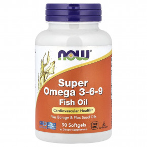 NOW Foods, Super Omega-3-6-9, рыбий жир, 90 капсул - описание | фото