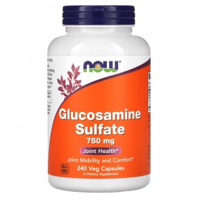NOW Foods, Сульфат глюкозамина, 750 мг, 240 растительных капсул - описание