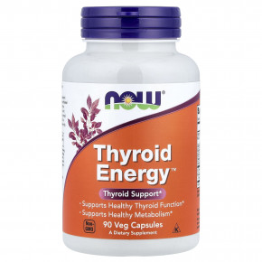 NOW Foods, Thyroid Energy™, добавка для здоровья щитовидной железы, 90 растительных капсул - описание | фото