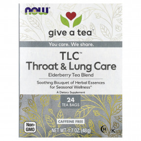 NOW Foods, TLC™ Throat & Lung Care, смесь с бузиной и чаем, без кофеина, 24 чайных пакетика, 48 г (1,7 унции) (Товар снят с продажи) в Москве - eco-herb.ru | фото