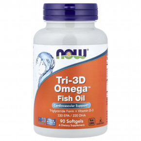 NOW Foods, Tri-3D Omega™, рыбий жир с омега-3, 90 капсул - описание | фото