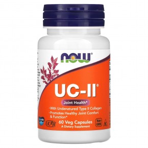 NOW Foods, UC-II, добавка для здоровья суставов с неденатурированным коллагеном типа II, 60 капсул - описание