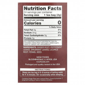 NOW Foods, успокаивающий чай с имбирем и мятой, без кофеина, 24 чайных пакетика, 48 г (1,7 унции) в Москве - eco-herb.ru | фото