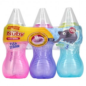 Nuby, Clik-it FlexStraw Cup, для детей от 12 месяцев, для девочек, 3 упаковки по 300 мл (10 унций) в Москве - eco-herb.ru | фото