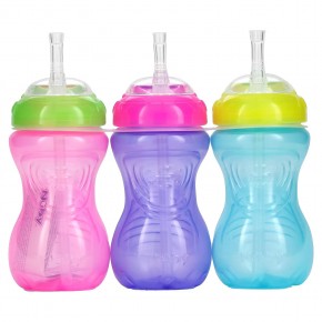 Nuby, Clik-it FlexStraw Cup, для детей от 12 месяцев, для девочек, 3 упаковки по 300 мл (10 унций) в Москве - eco-herb.ru | фото